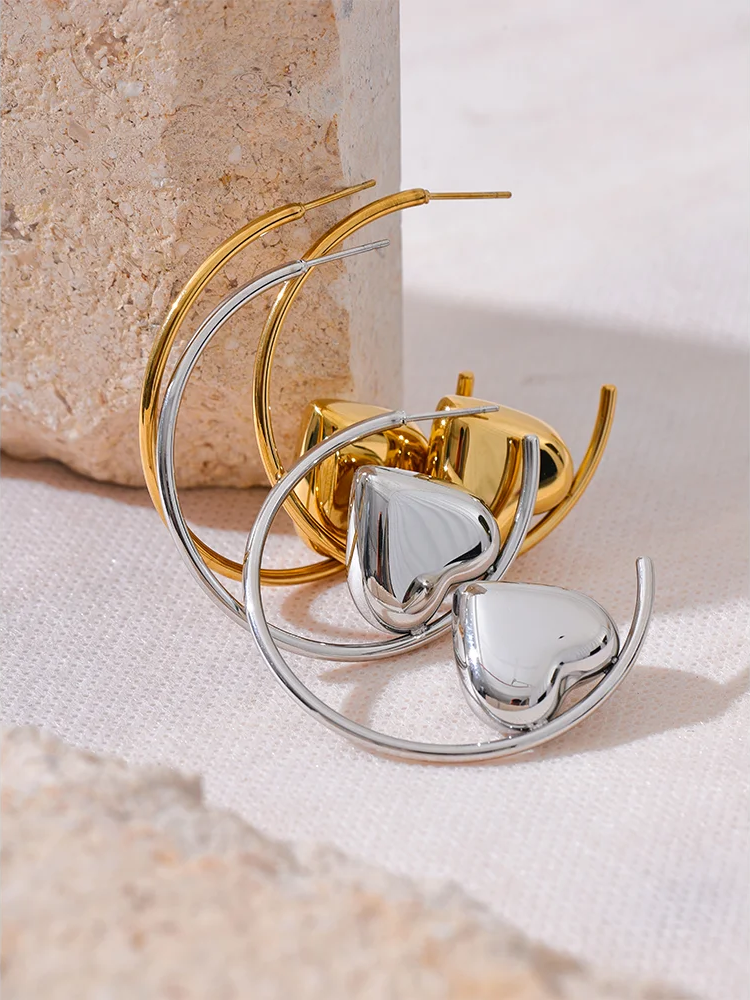 Round circle heart statement hoop earrings - product image