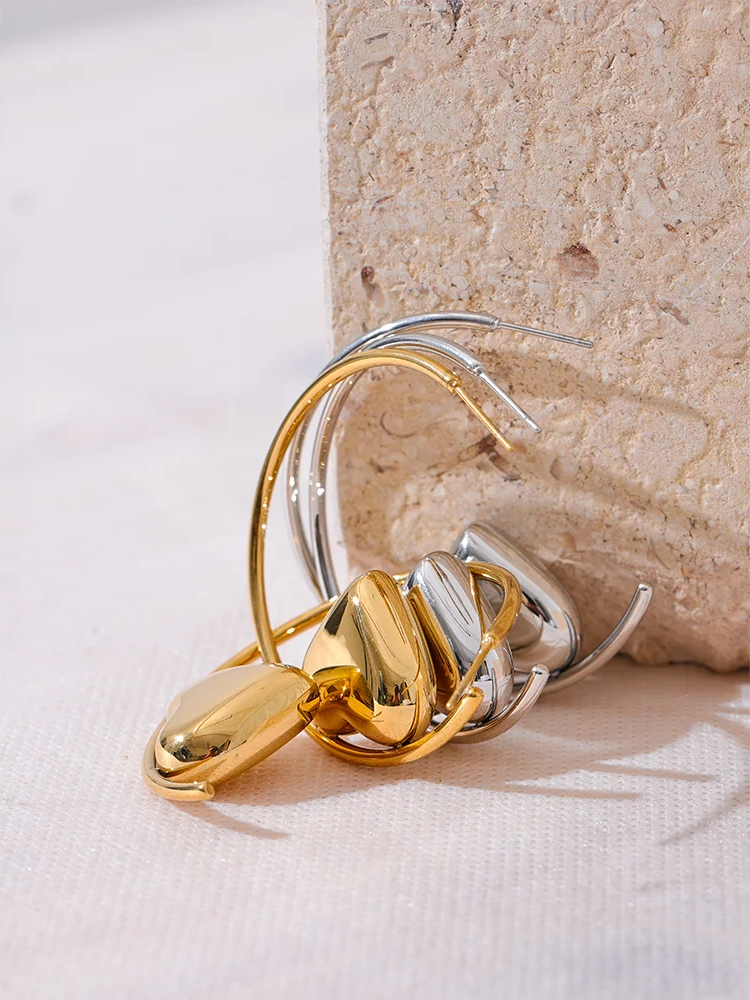 Round circle heart statement hoop earrings - product image