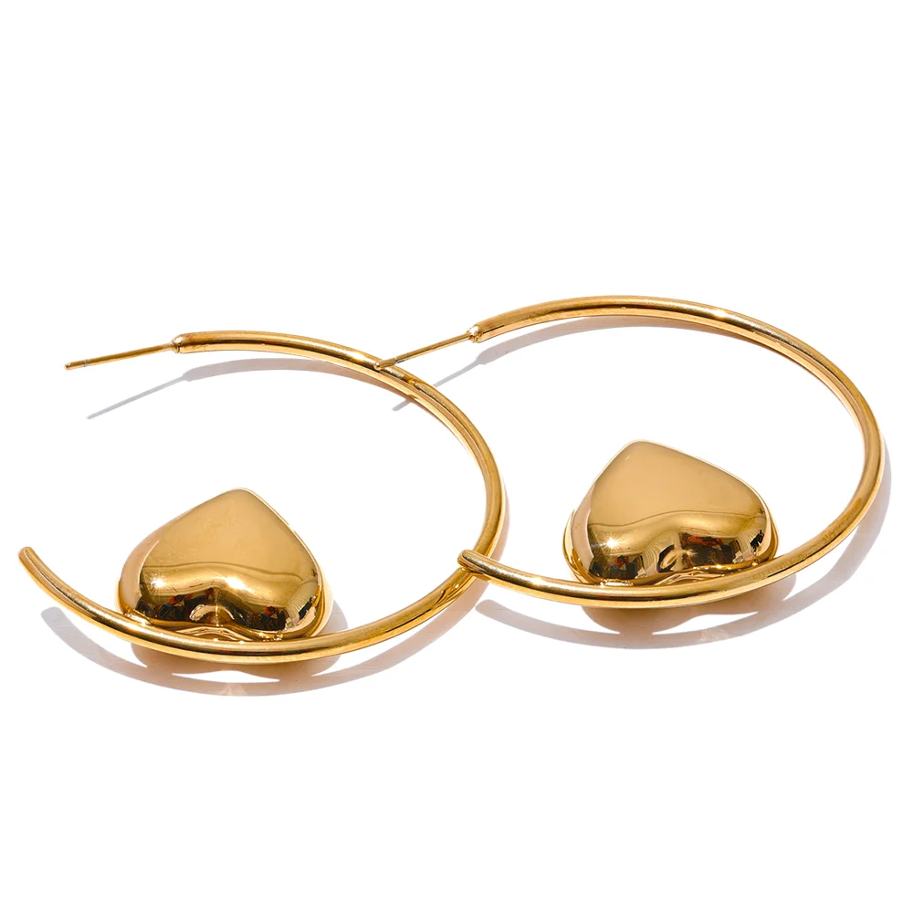Round circle heart statement hoop earrings - product image