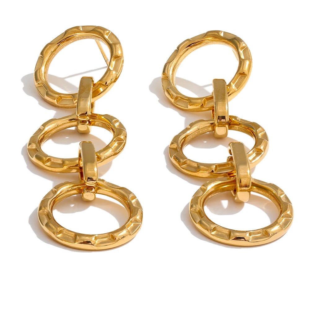 Round circle link long drop dangle earrings - product image