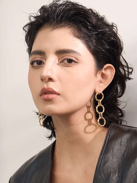 Round circle link long drop dangle earrings - product image