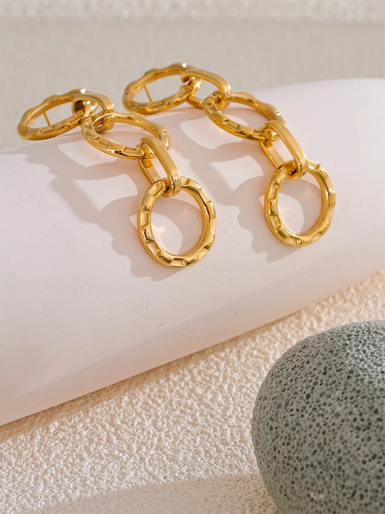 Round circle link long drop dangle earrings - product image