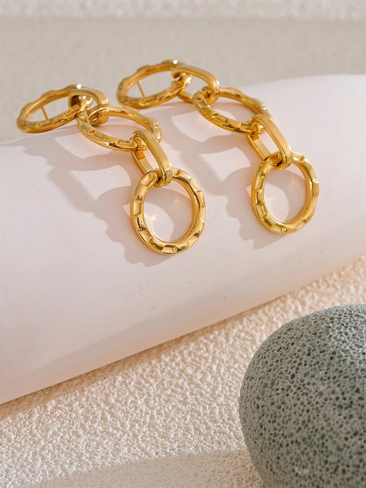 Round circle link long drop dangle earrings - product image
