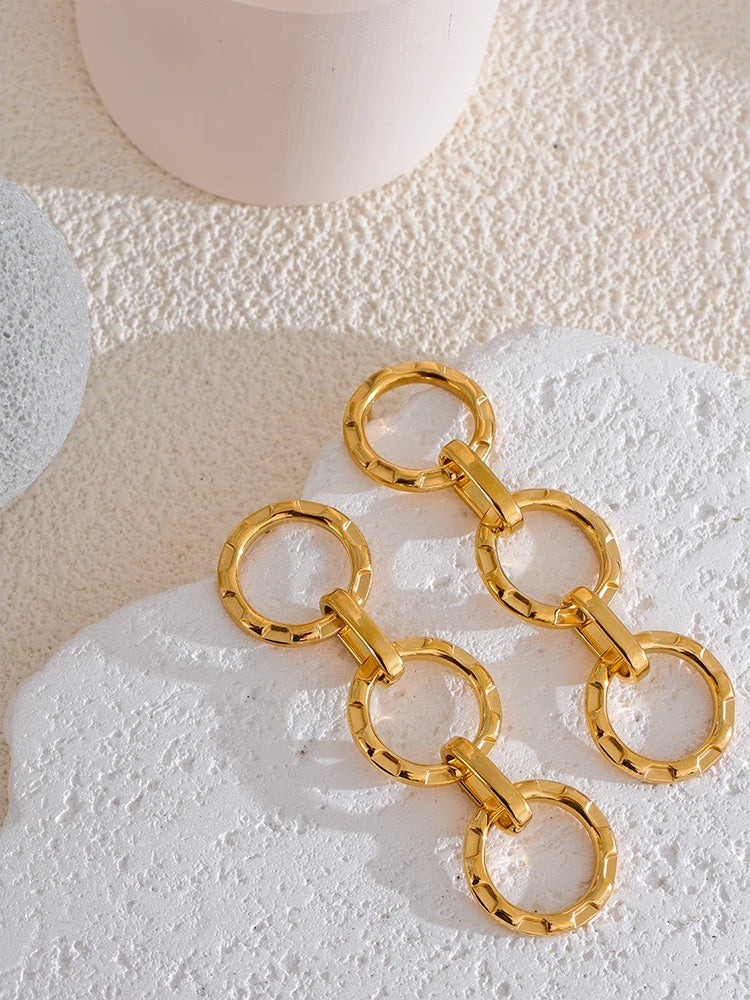 Round circle link long drop dangle earrings - product image
