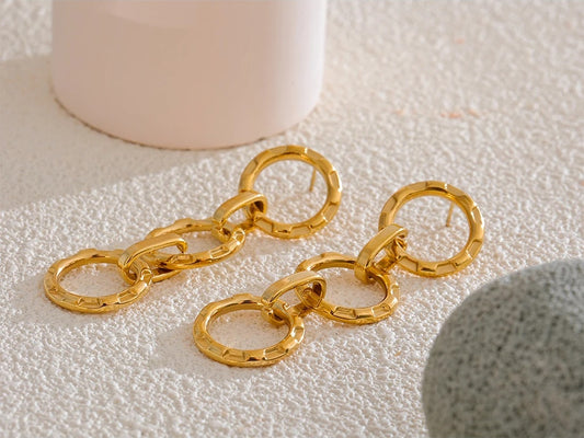Round circle link long drop dangle earrings - product image