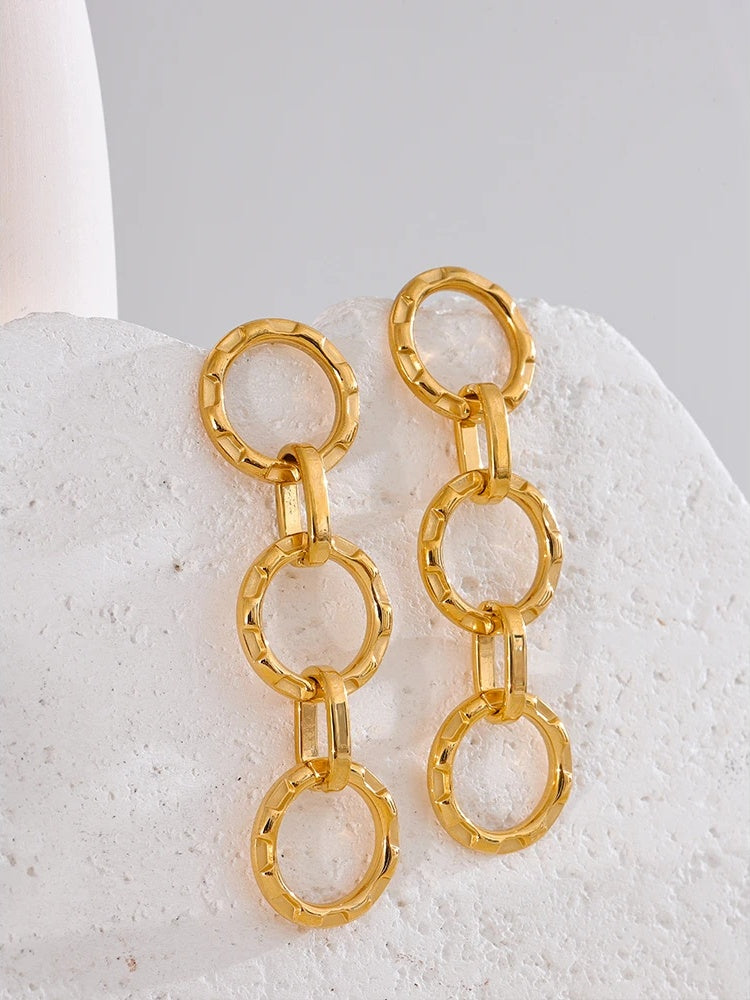 Round circle link long drop dangle earrings - product image