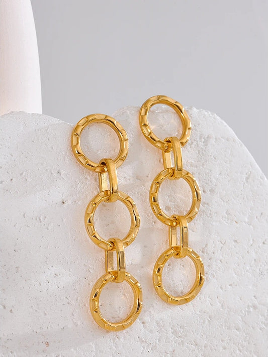 Round circle link long drop dangle earrings - product image