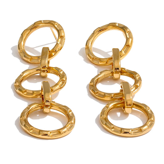 Round circle link long drop dangle earrings - product image