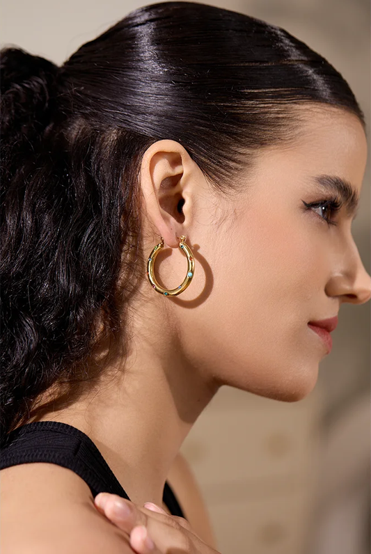 Round colorful cubic zirconia hoop earrings - product image