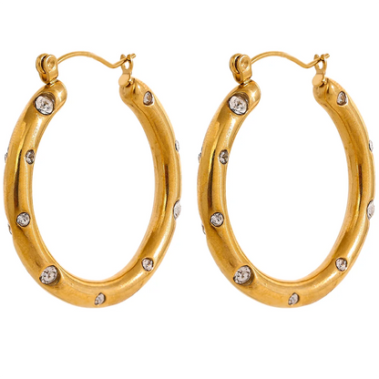 Round colorful cubic zirconia hoop earrings - product image