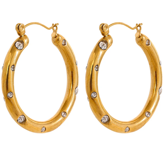 Round colorful cubic zirconia hoop earrings - product image