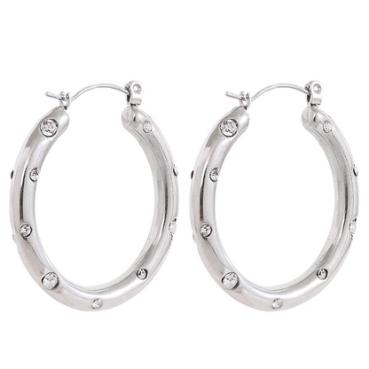 Round colorful cubic zirconia hoop earrings - product image