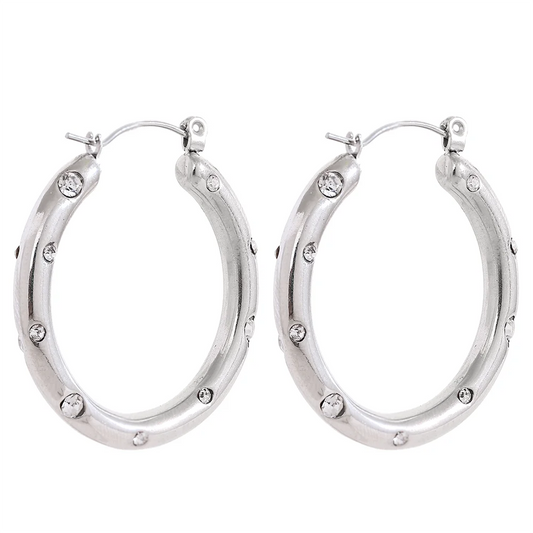 Round colorful cubic zirconia hoop earrings - product image