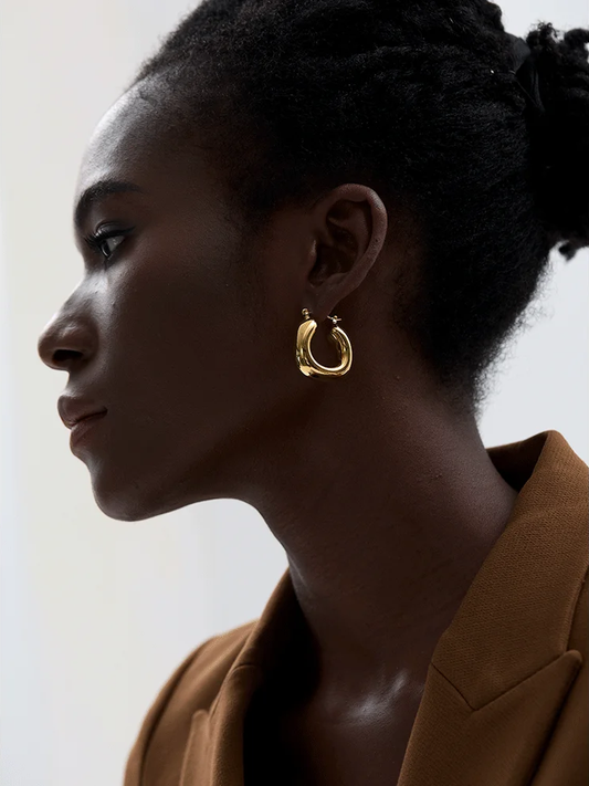 Round contemporary chunky hoop earrings women fashion - product image