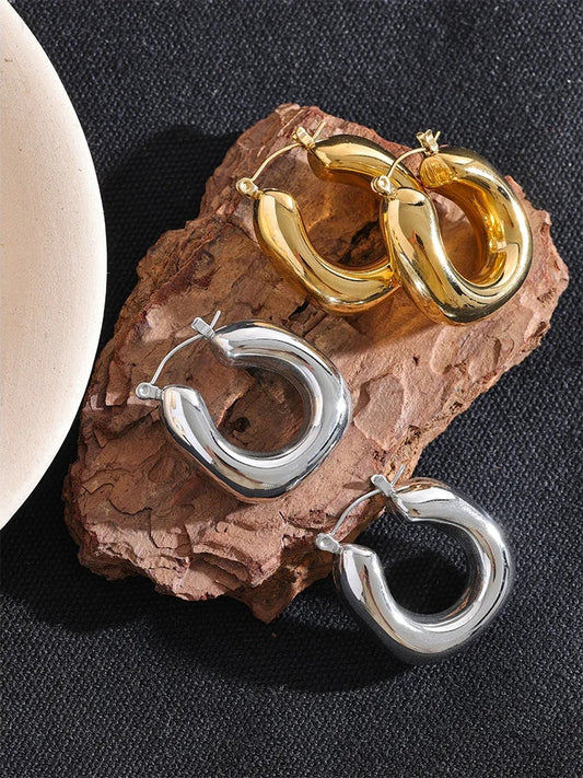 Round contemporary chunky hoop earrings women fashion - product image