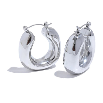 Round contemporary chunky hoop earrings women fashion - product image