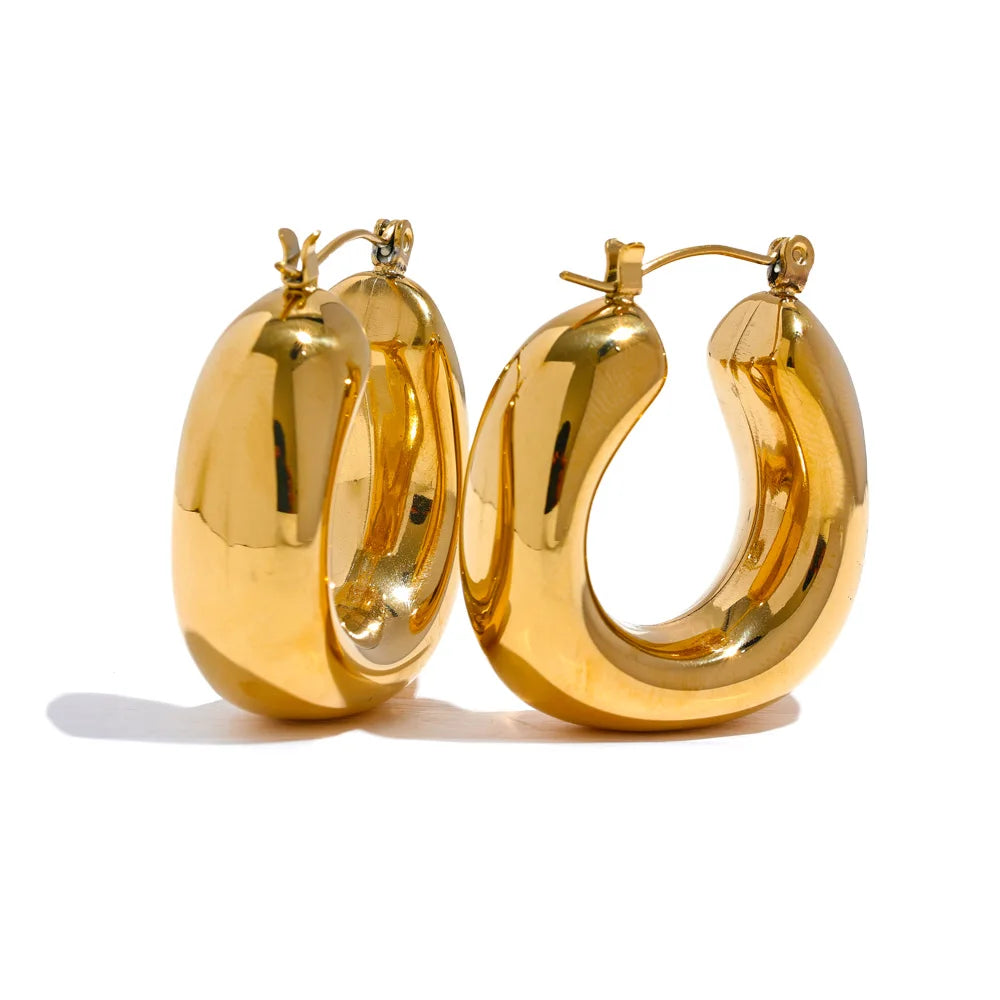 Round contemporary chunky hoop earrings women fashion - product image