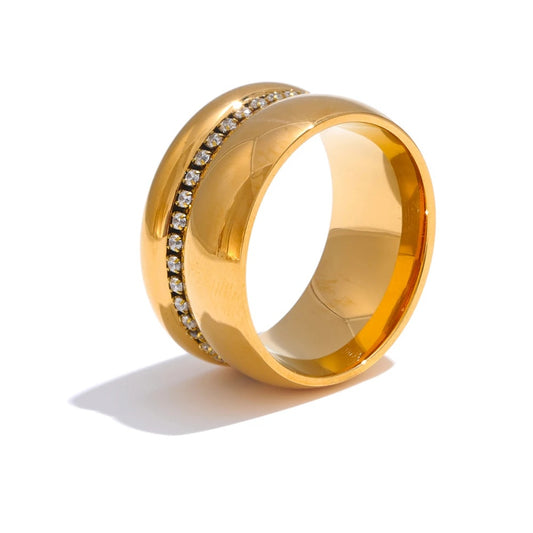 Round cubic zirconia wide finger ring - product image