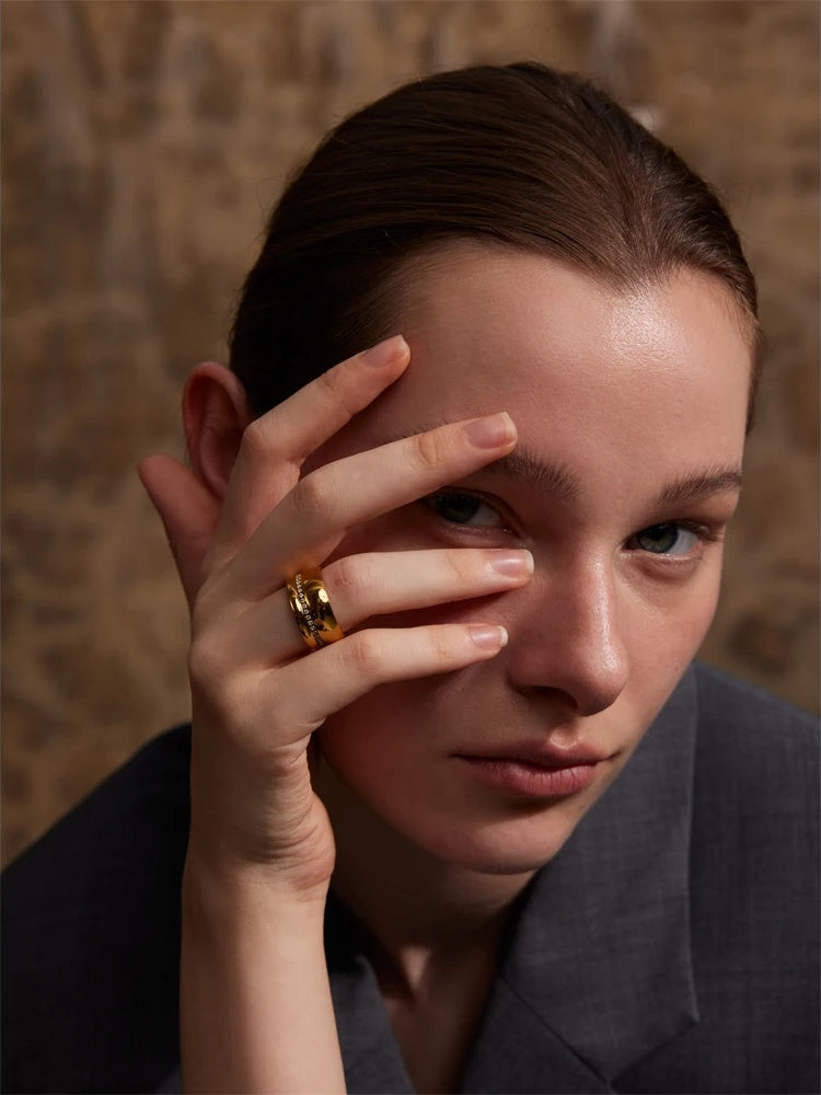 Round cubic zirconia wide finger ring - product image