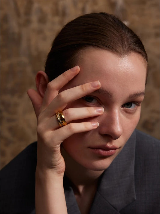 Round cubic zirconia wide finger ring - product image