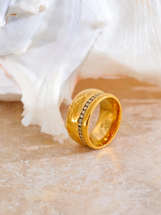Round cubic zirconia wide finger ring - product image