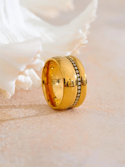 Round cubic zirconia wide finger ring - product image
