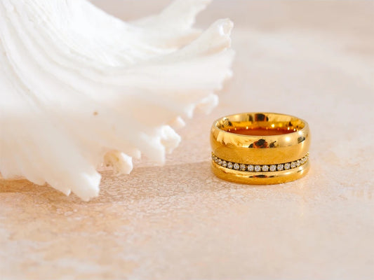 Round cubic zirconia wide finger ring - product image