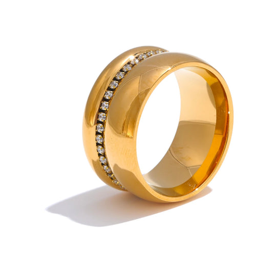Round cubic zirconia wide finger ring - product image