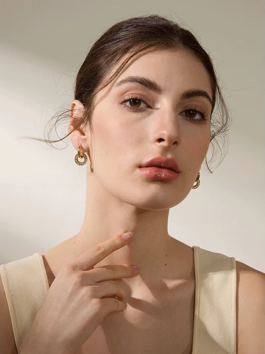 Round drop dangle inlaid zircon minimalist earrings - product image