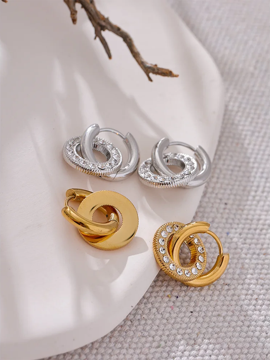 Round drop dangle inlaid zircon minimalist earrings - product image