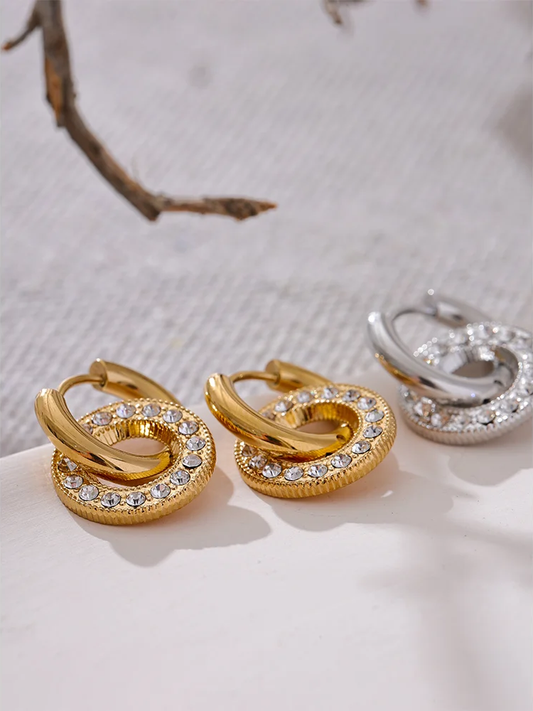 Round drop dangle inlaid zircon minimalist earrings - product image