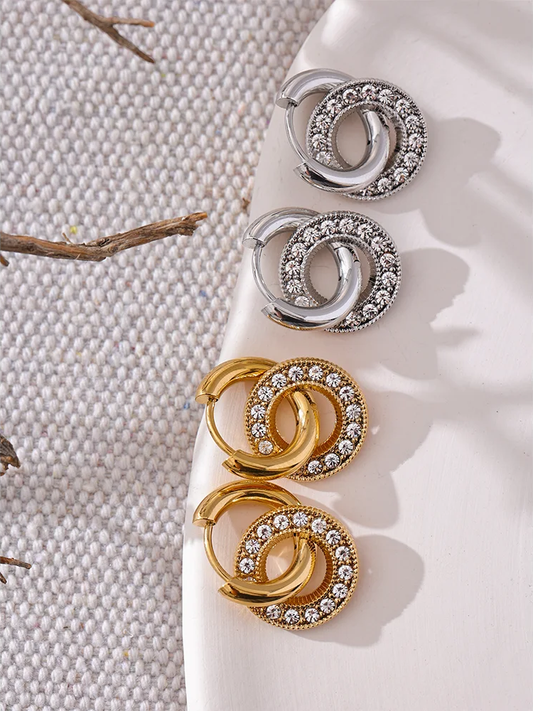 Round drop dangle inlaid zircon minimalist earrings - product image