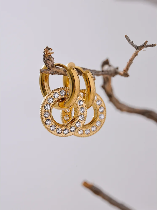 Round drop dangle inlaid zircon minimalist earrings - product image