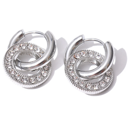 Round drop dangle inlaid zircon minimalist earrings - product image
