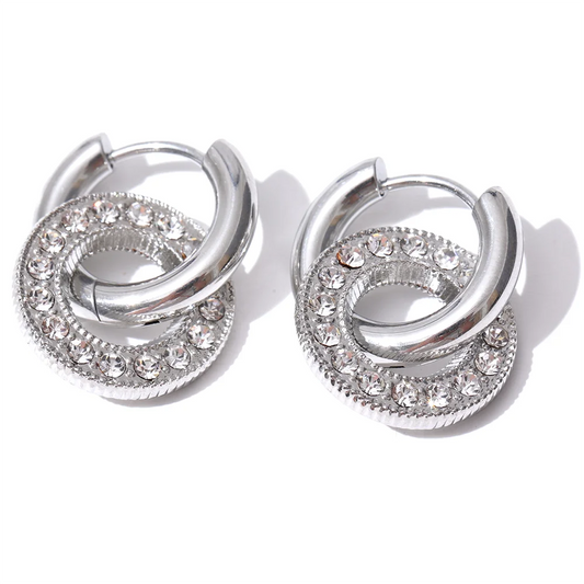 Round drop dangle inlaid zircon minimalist earrings - product image