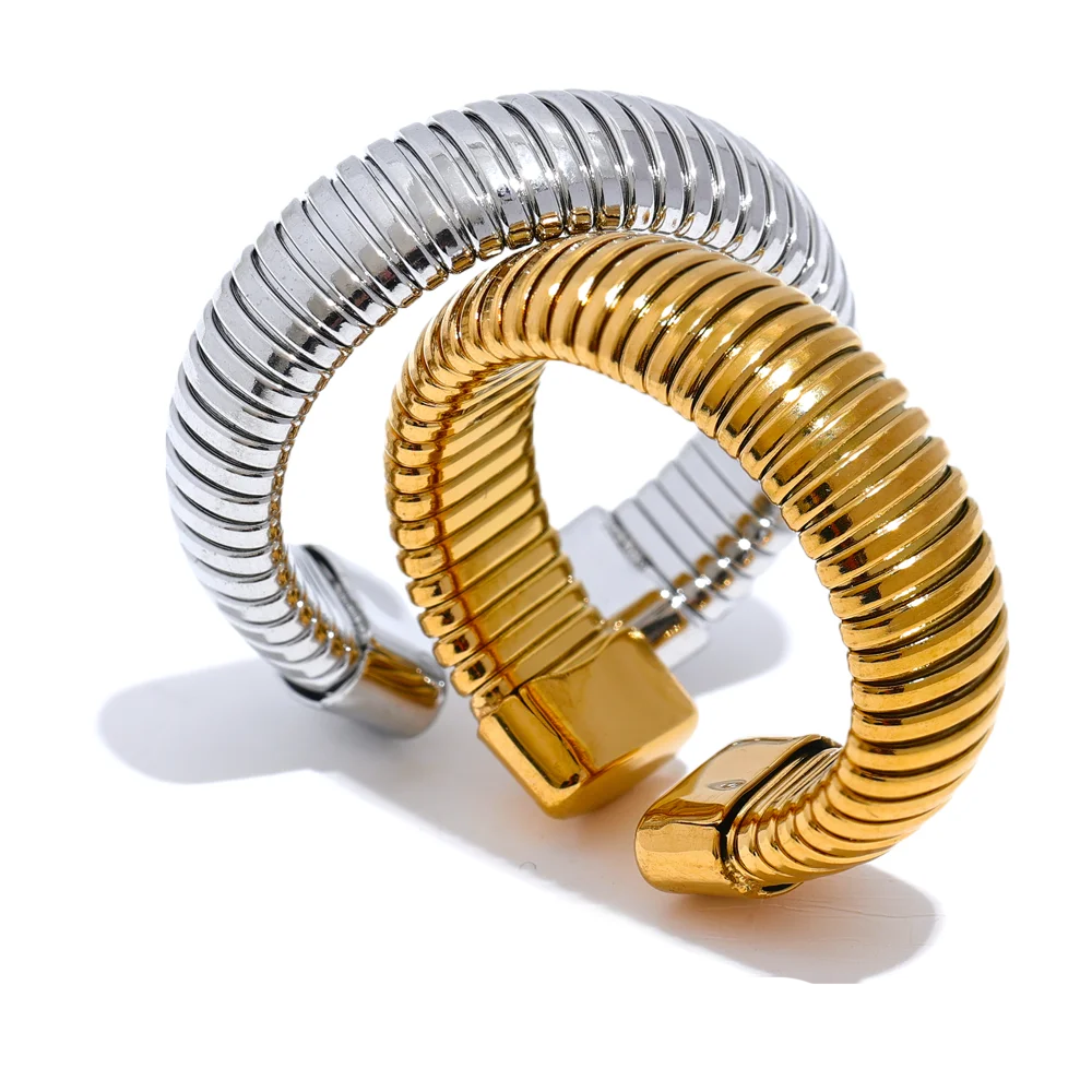 Round elastic minimalist abstract open ring - product image