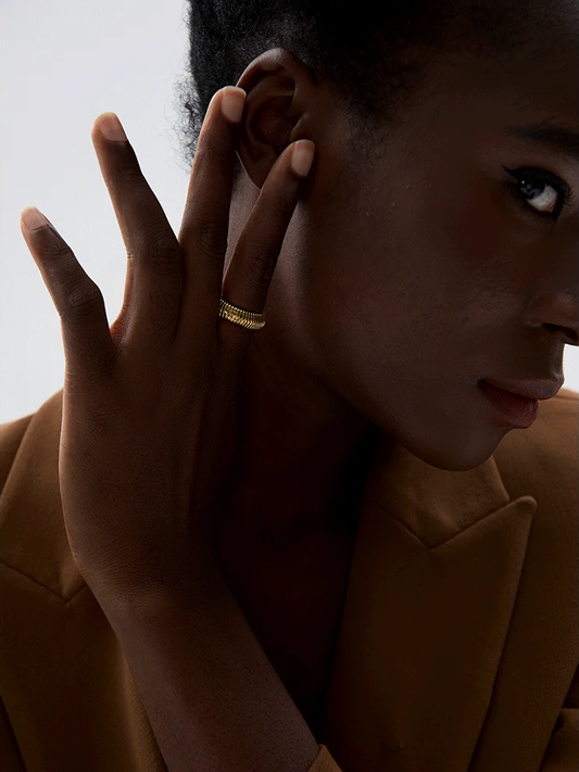 Round elastic minimalist abstract open ring - product image
