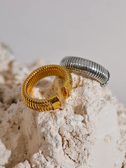 Round elastic minimalist abstract open ring - product image