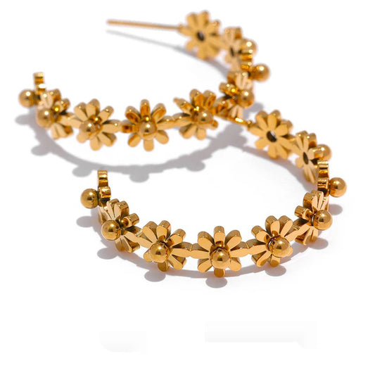 Round flower hoop earrings fashion golden - product image