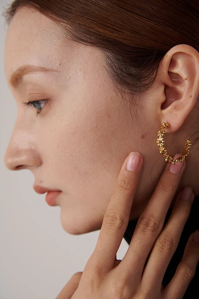 Round flower hoop earrings fashion golden - product image