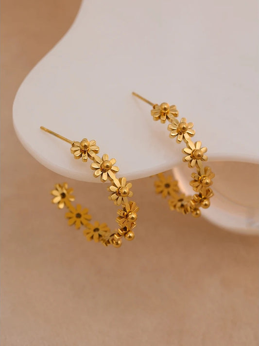 Round flower hoop earrings fashion golden - product image