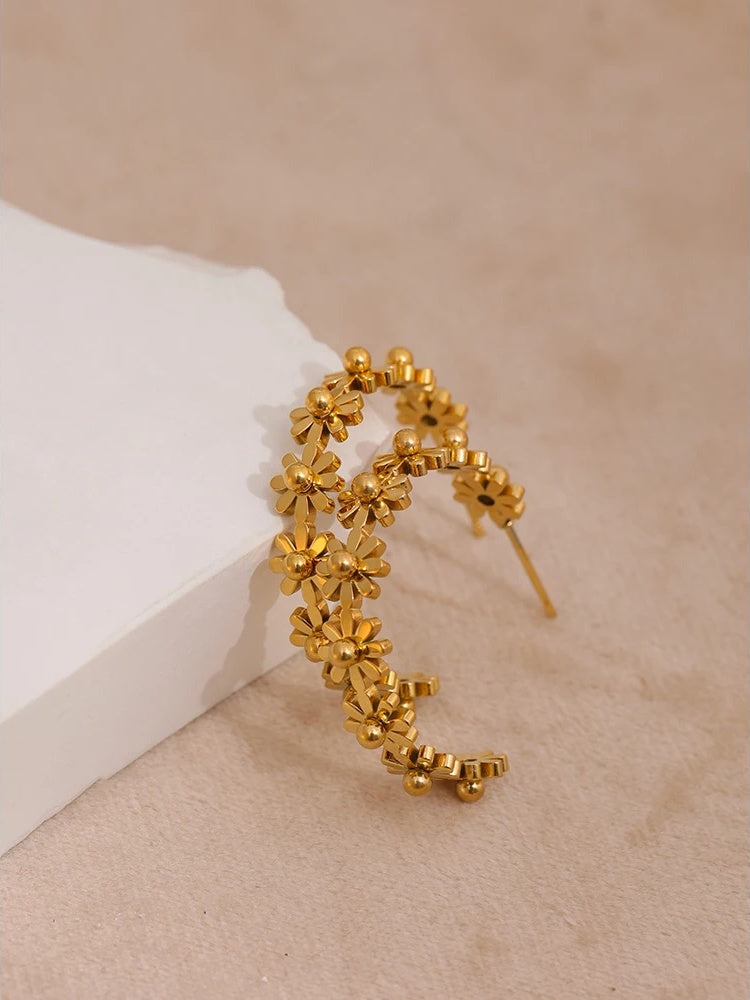 Round flower hoop earrings fashion golden - product image