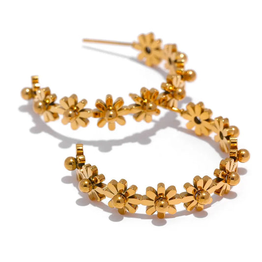 Round flower hoop earrings fashion golden - product image