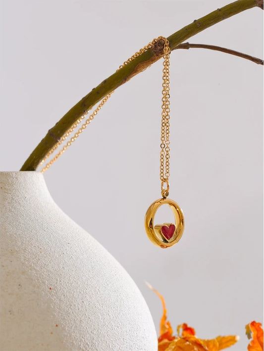 Round heart pendant charm necklace - product image