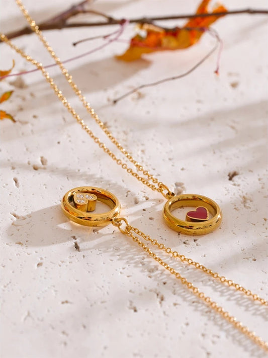 Round heart pendant charm necklace - product image