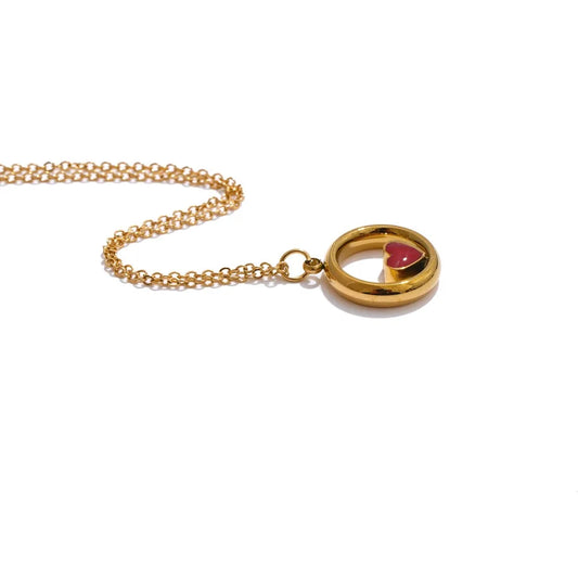 Round heart pendant charm necklace - product image