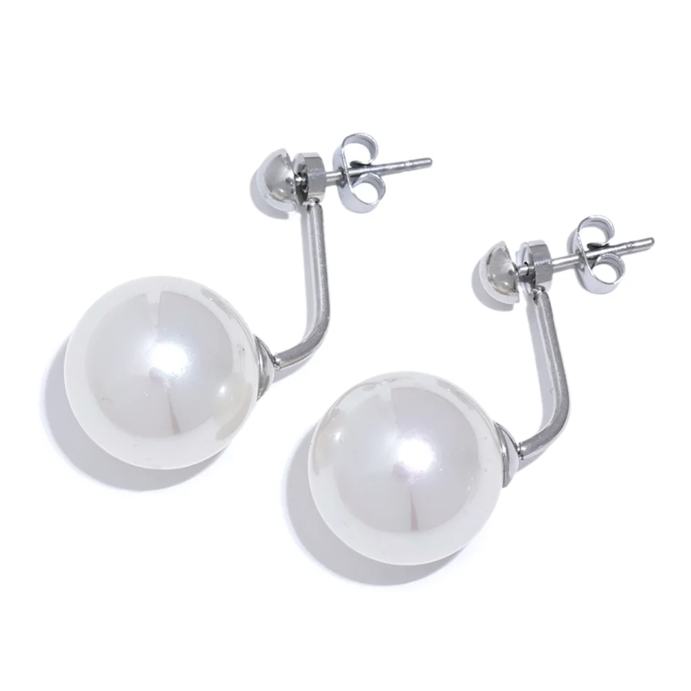 Round high-grade simulated pearl stud earrings - product image