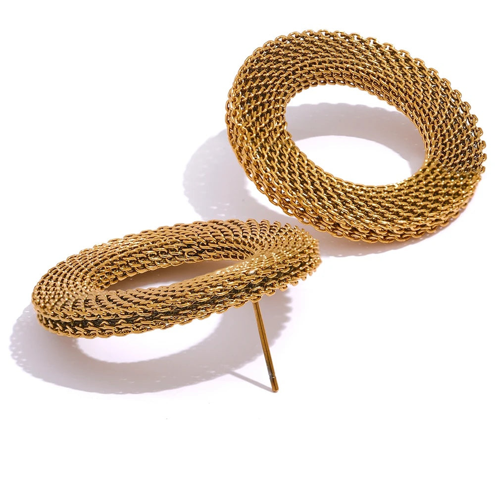 Round hollow big stud earrings women charm - product image
