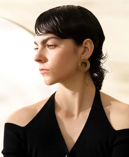 Round hollow big stud earrings women charm - product image