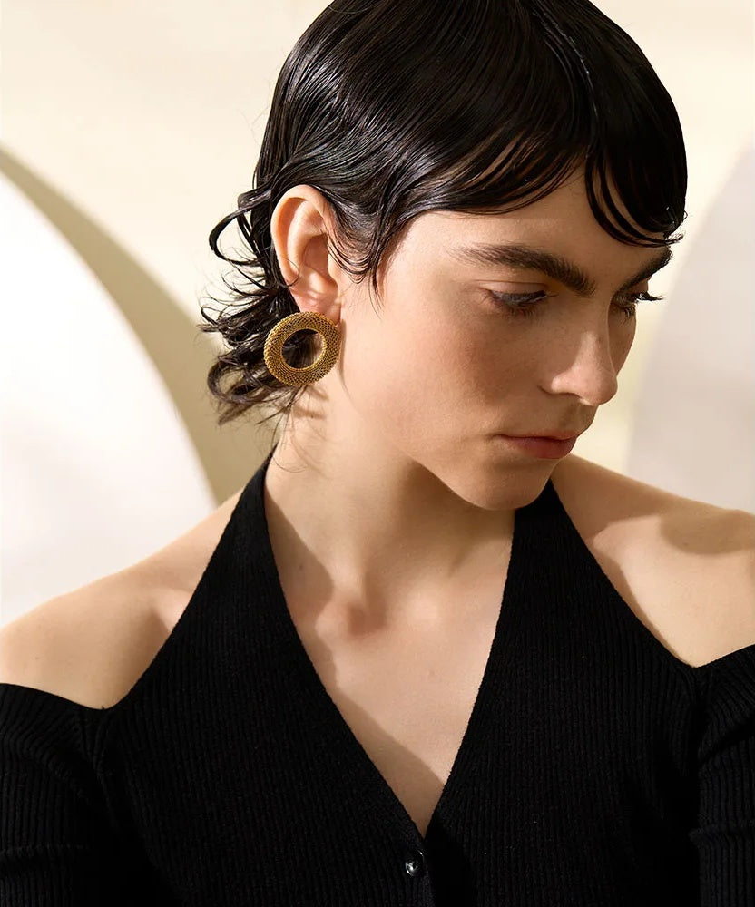 Round hollow big stud earrings women charm - product image
